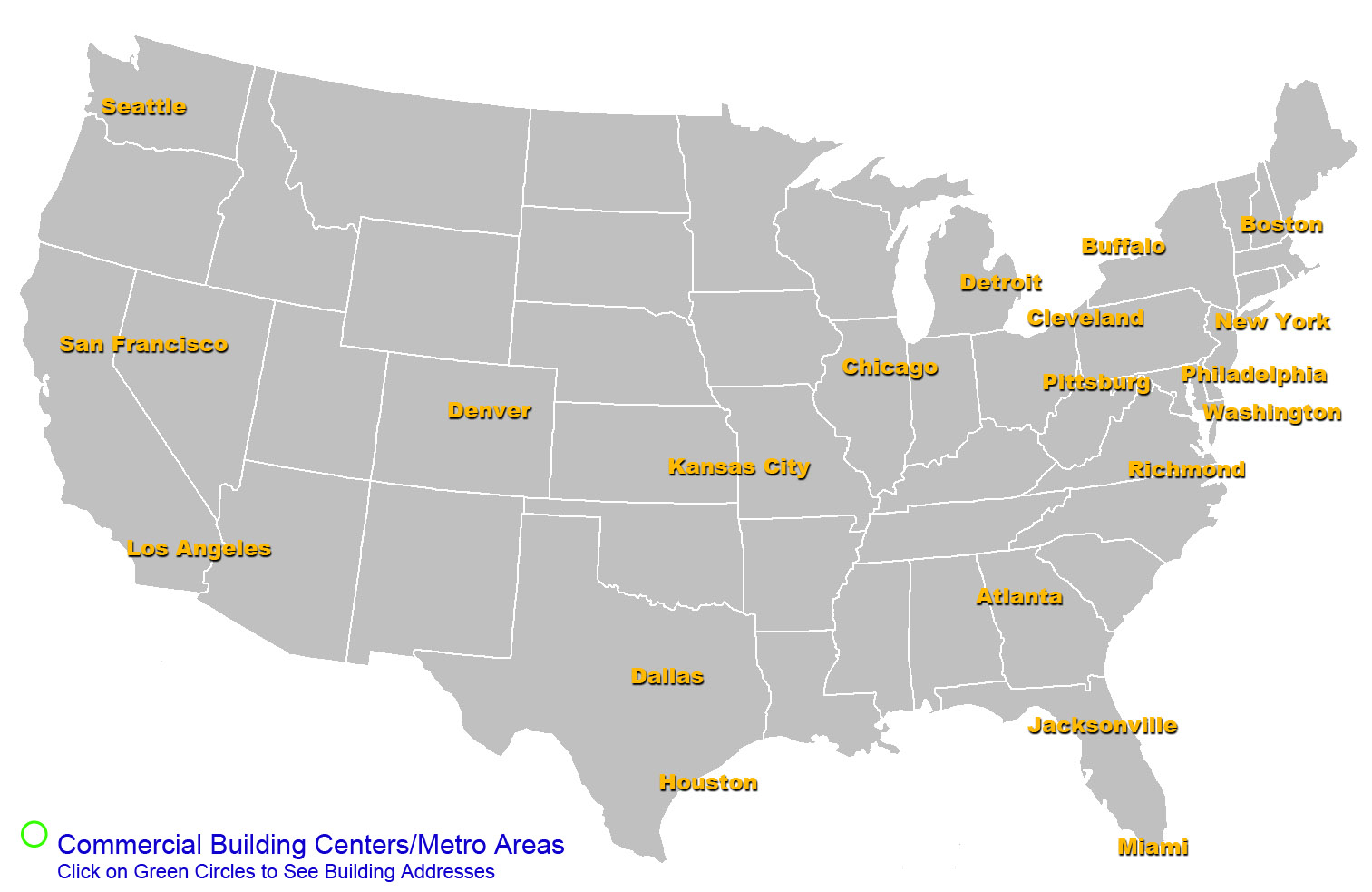 Commercial Building Centers/Metro Area - Click on green circles to see building addresses